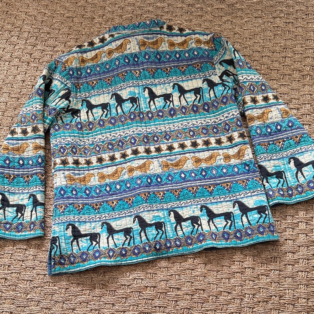 Quilted Reversible Blue Horse Arts & Crafts Patterned Jacket - Picture 5 of 10